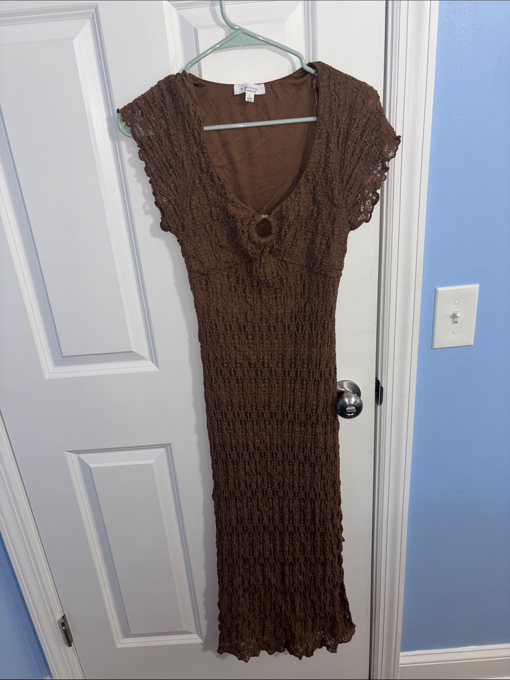 Iris Crochet V-Neck Maxi Dress in Brown